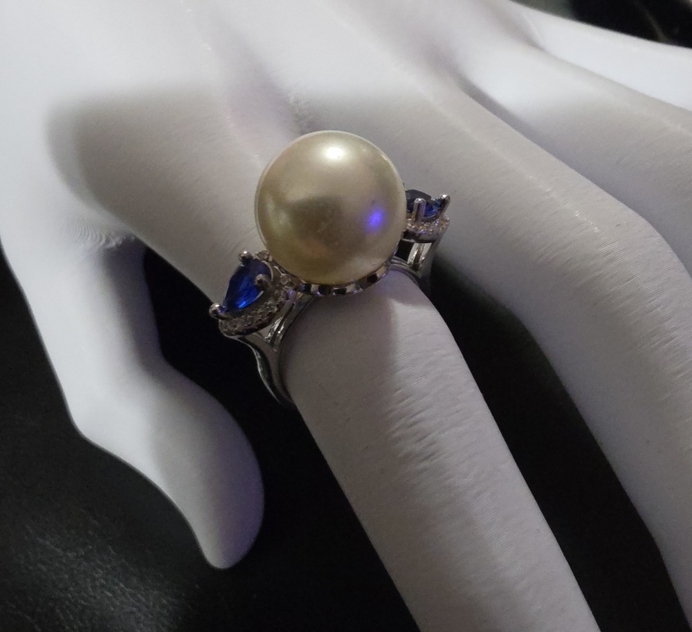Classic Pearl and Blue Gemstone Ring
